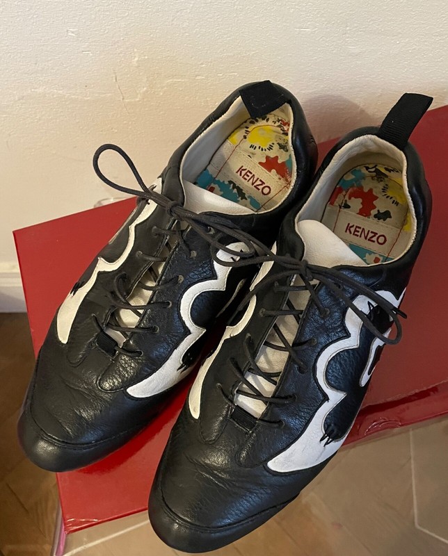 Sneakers Baskets Kenzo  Cuir Noir , Dessin Noir-Blanc  Vintage Taille 36 