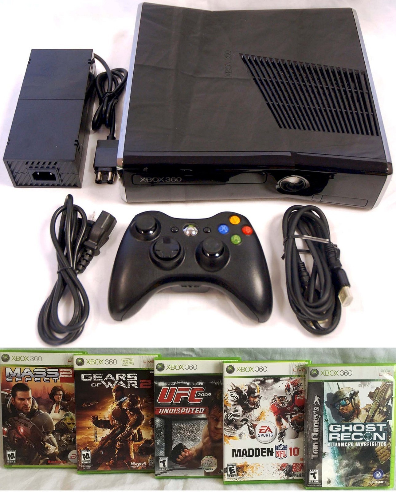 Microsoft XBOX 360 S Slim 32gb Console Bundle System + 5 Games UFC Mass