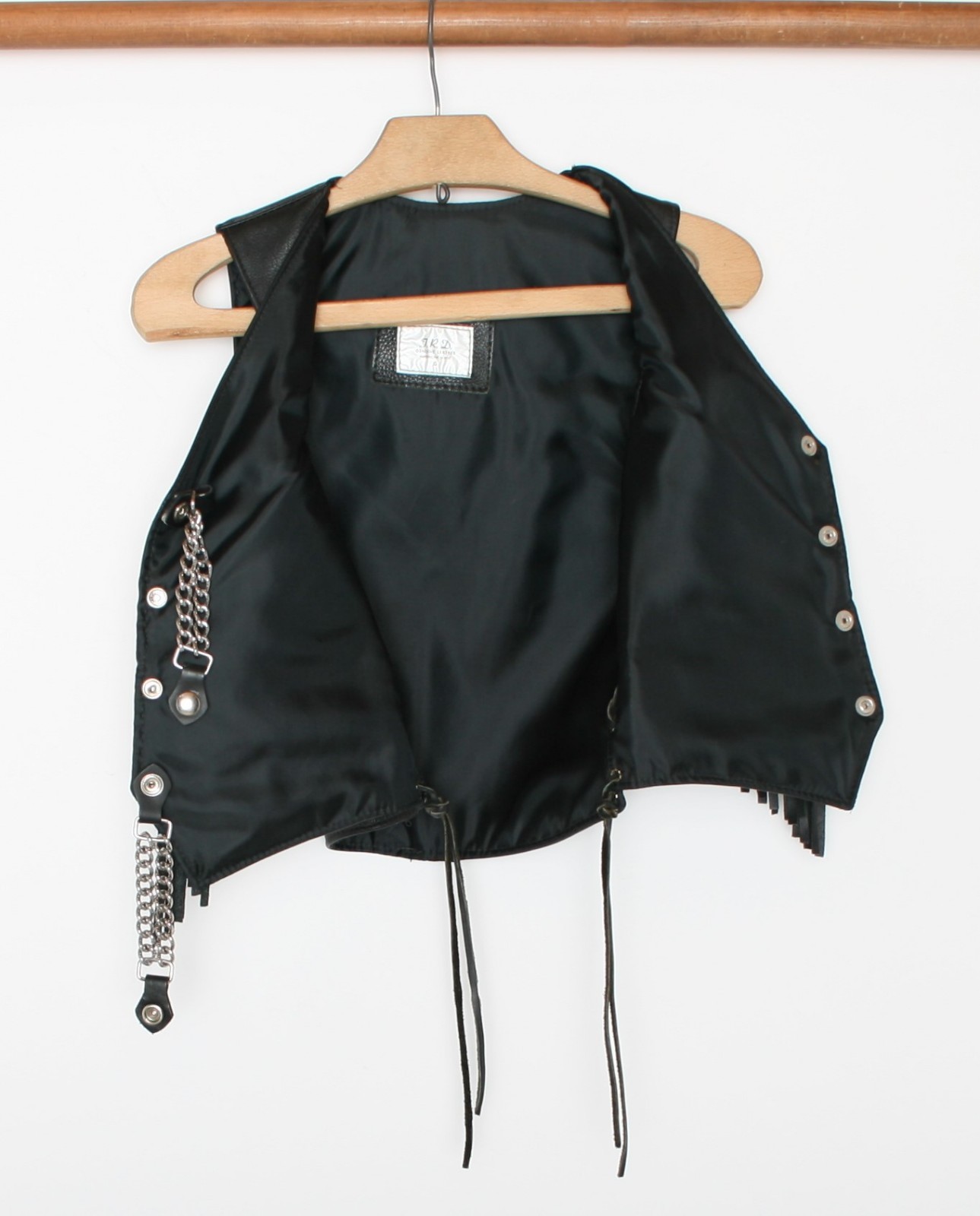 JRD Black Leather Fringe Lace Motorcycle Riding Western Vest Women's Sz. XS/S