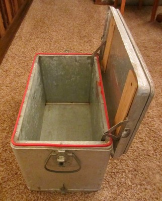 Vintage CRONCO CRONSTROMS Picnic COOLER Camping Fishing Alum Wooden Cover USA