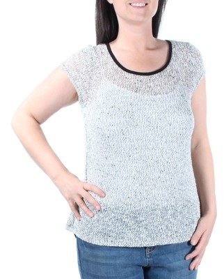 BCX Womens Ivory Speckle Cap Sleeve Scoop Neck Hi-Lo Top Junior L