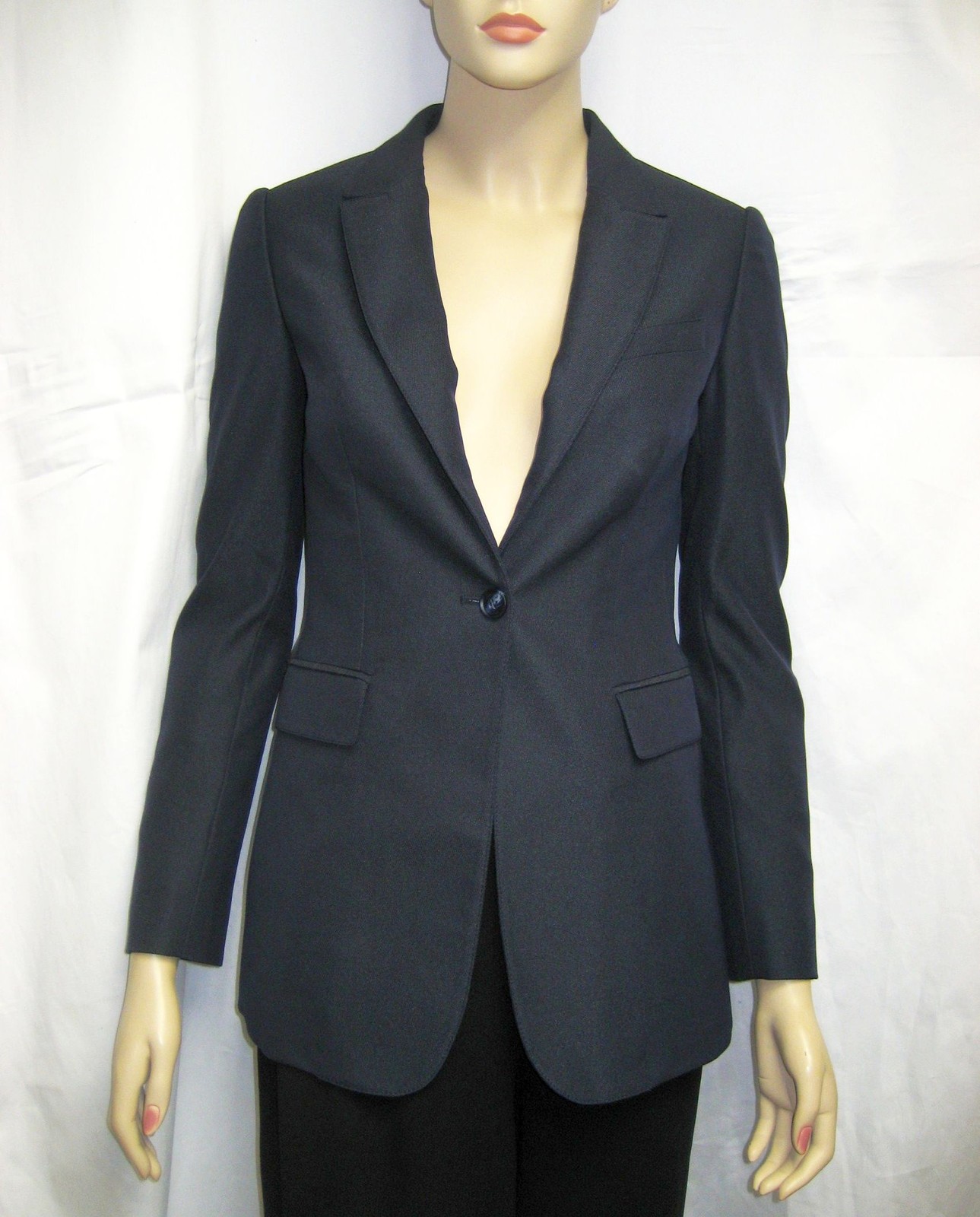 Pre-owned Burberry $1,595  Prorsum 4 38 Women Wool Blend Tuxedo Jacket Tailored Blazer Lady In Blue