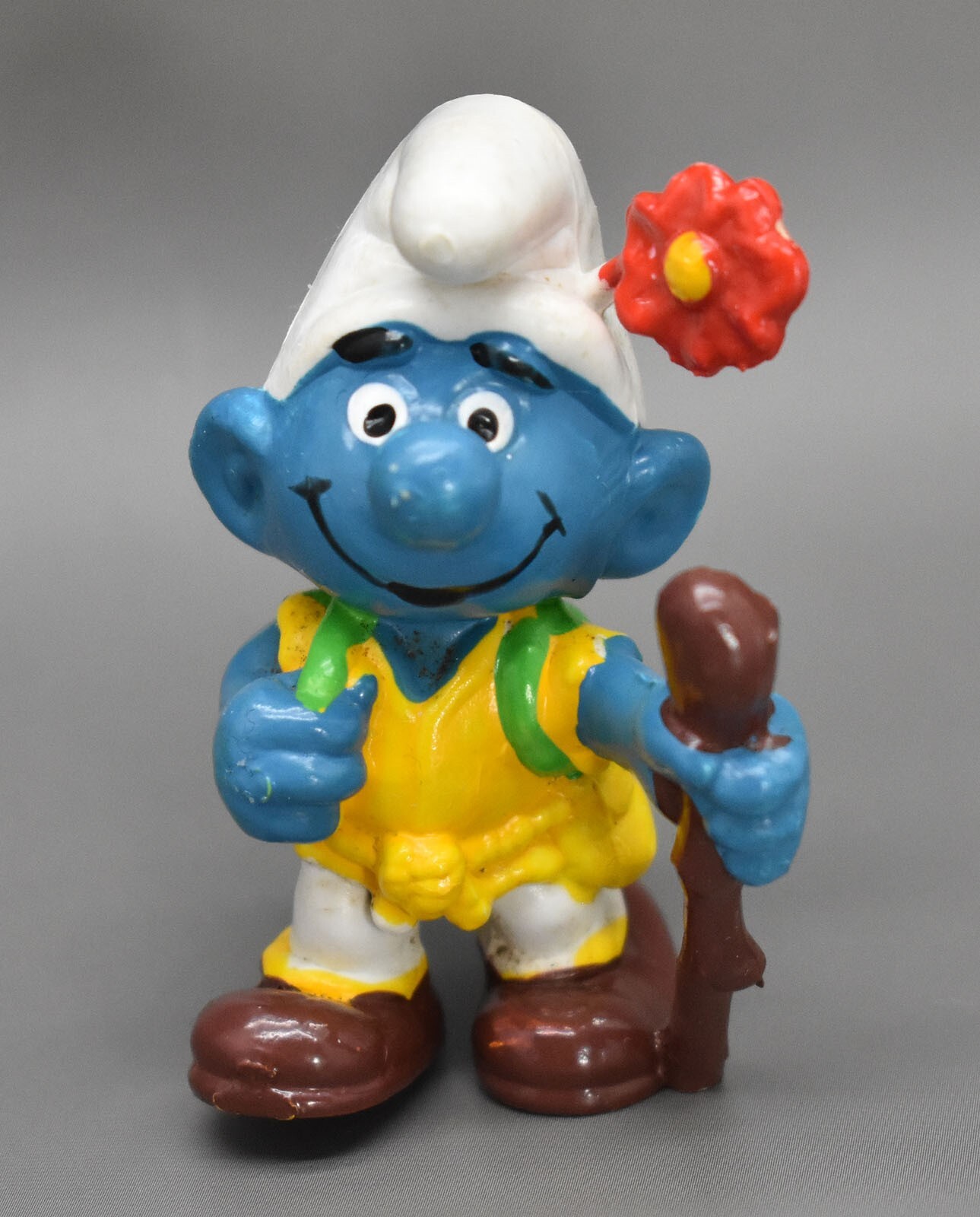 Smurfs Hiker Smurf With Red Flower Vintage PVC Figure Peyo