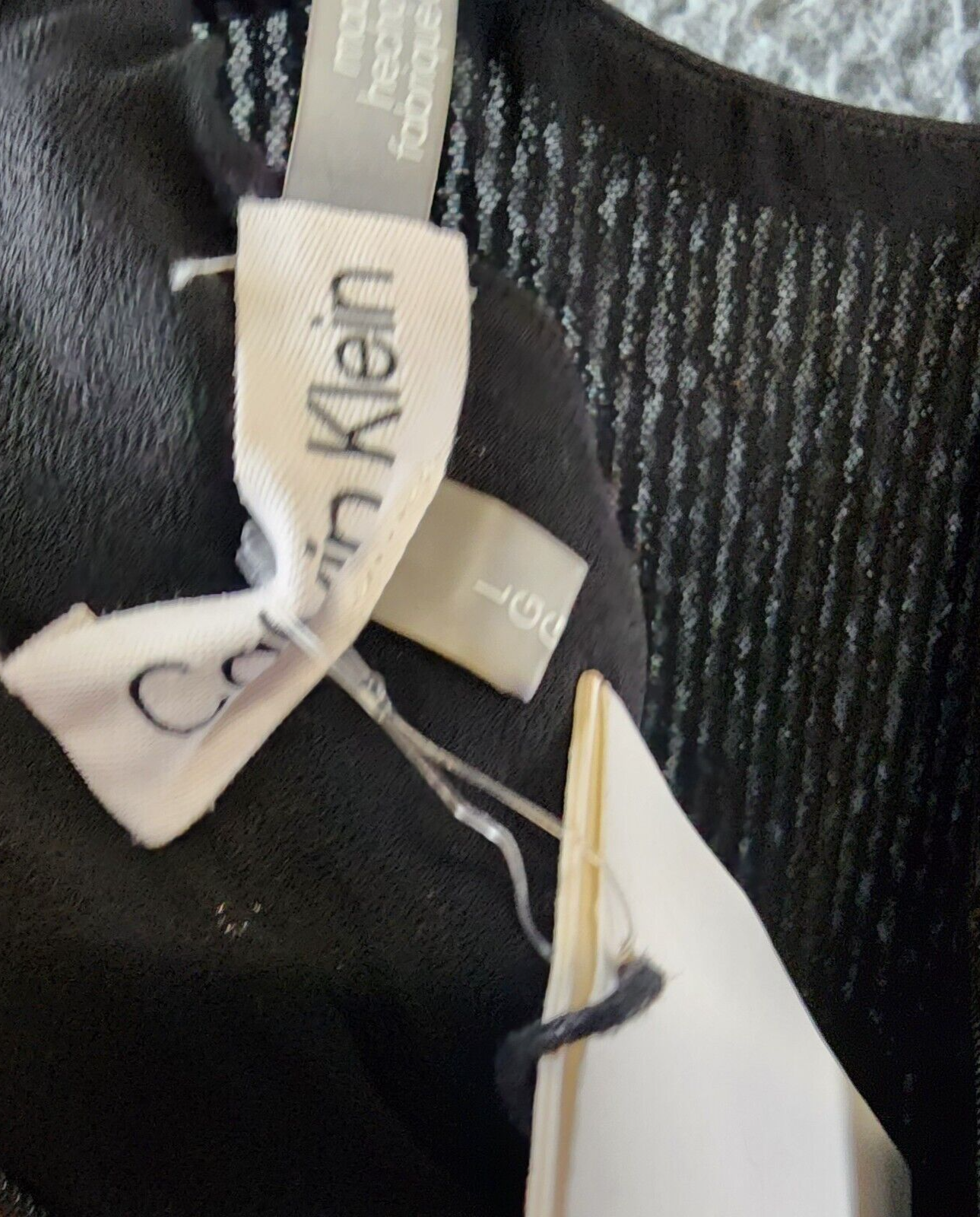 Calvin Klein Sequin Cap Sleeve Top Women's Large Black Back Zip Closure - Picture 11 of 15