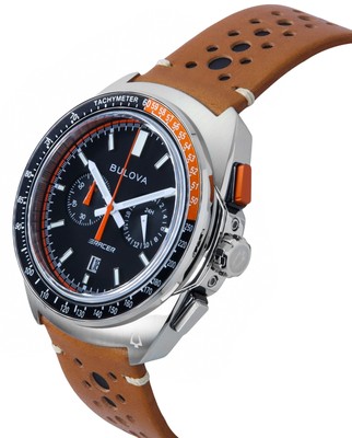 Pre-owned Bulova Racer Chronograph Tachymeter Black Dial Quartz 98b427 100m Mens Watch
