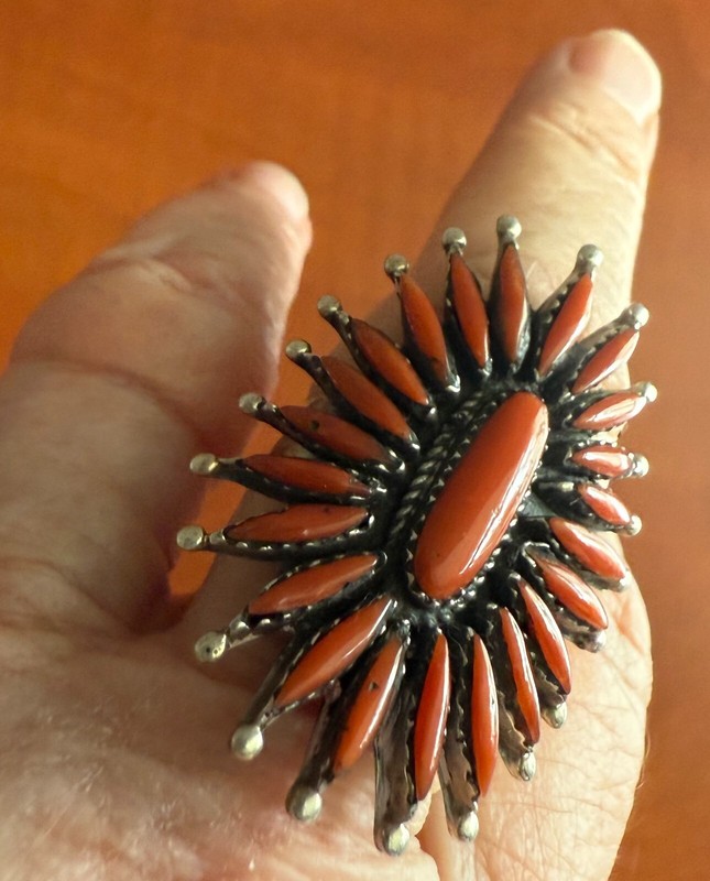 Bague Needlepoint Zuni/ Argent/ Corail/ Xx Siecle