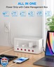 Surge Protector Power Strip with Cable Management Box,Cord Organizer Box with 10 Outlets and 3 USB Ports,Individual Switches,6 ft Flat Plug Extension Cord,Under-Desk and Desk Wire Storage Hider,White