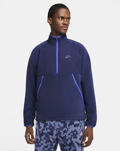 

Утепленный флисовый пуловер Nike с половинной молнией (мужской размер ), топ обычного кроя синего/темно-синего цвета, Синий