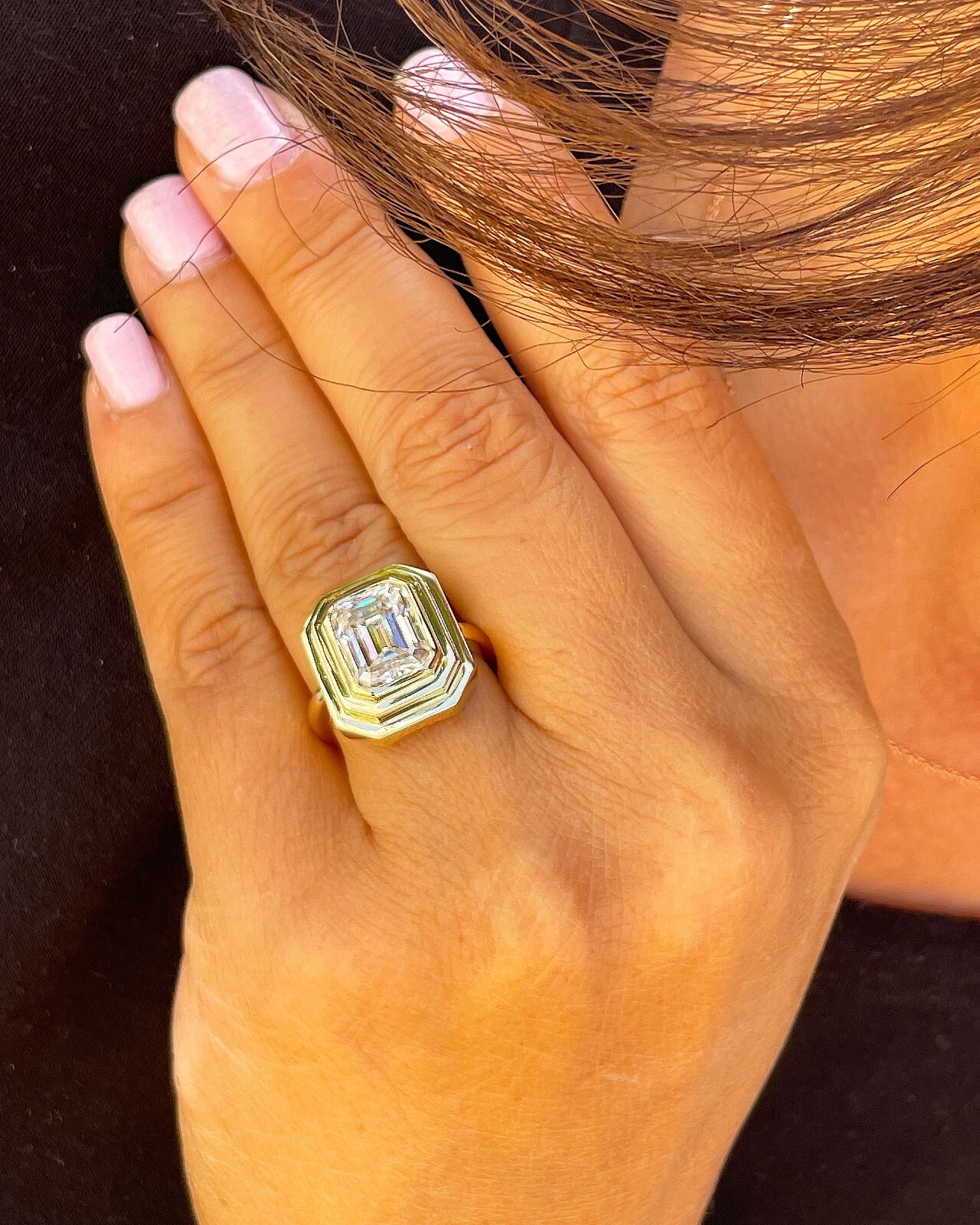 Pre-owned Knr 14k Solid Yellow Gold Emerald Cut Moissanite Engagement Ring Bezel Set 3.50ct