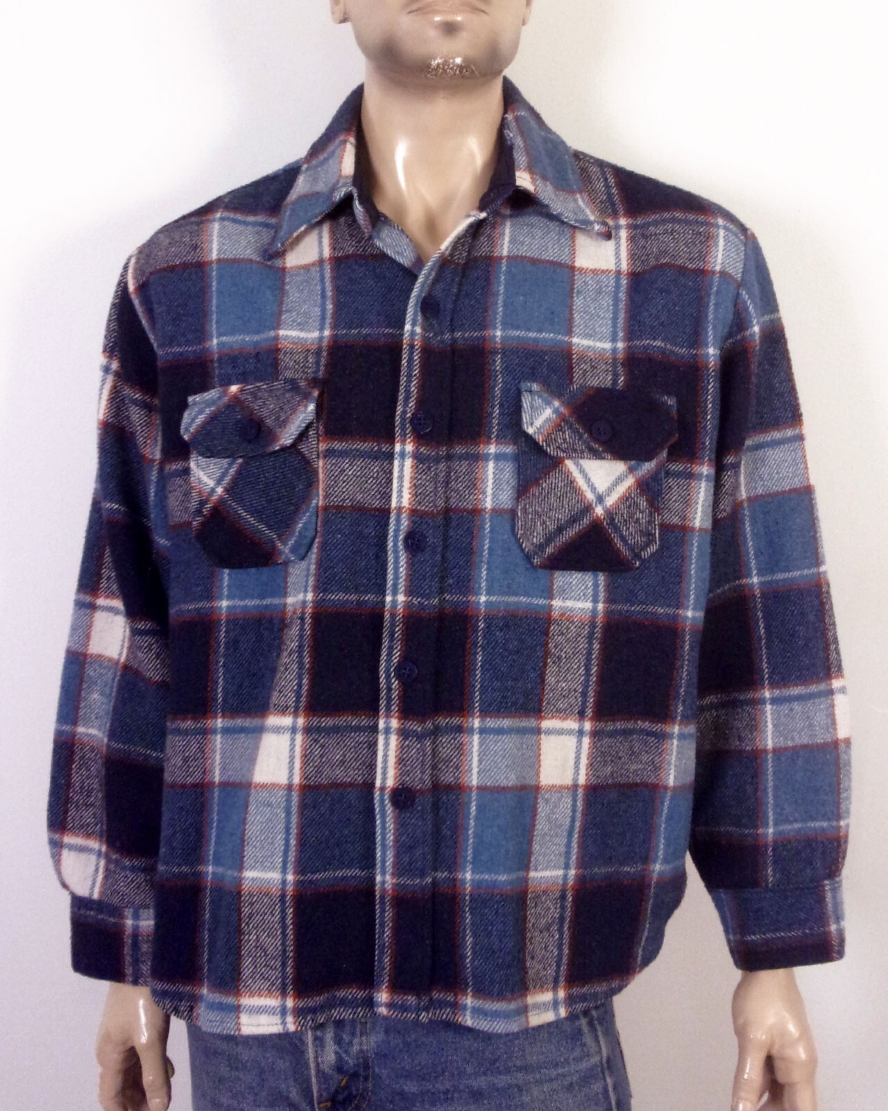 vintage 60s 70s Van Cort BEAUTIFUL Blue Flannel CPO Jacket