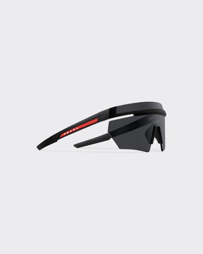 Pre-owned Prada Linea Rossa Ps 01ys 1bo06f Matte Black Dark Grey Lens Shield Sunglasses In Gray