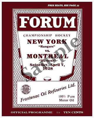 1928 New York Rangers vs Montreal Maroons Forum Game Program Cover 8 X 10  Photo