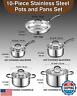 Cook N Home Stainless Steel Cookware Sets 10-Piece, Pots and Pans Kitchen Cooking Set with Stay-Cool Handles, Dishwasher Safe, Silver