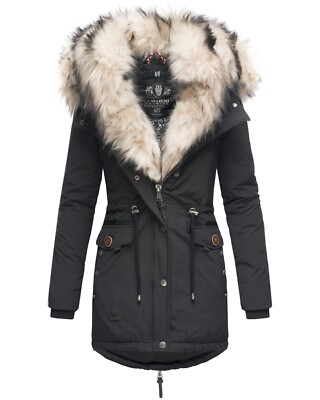 Navahoo Sweety Damen Jacke Parka Mantel Winterjacke warm Kunstpelz Doppelkapuze 