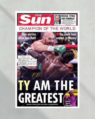 2021 Tyson Fury vs Deontay Wilder Heavyweight Boxing Framed Front Page Newspaper
