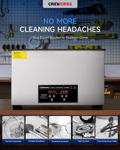 CREWORKS 30L Ultrasonic Cleaner Machine for Machine Parts Retainer Glasses Watch