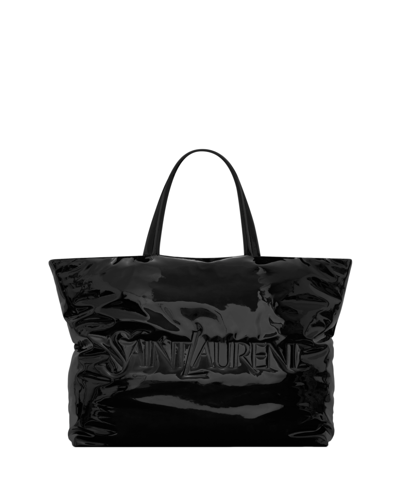 SAINT LAURENT $2900 Black Patent Canvas Maxi Tote Bag New