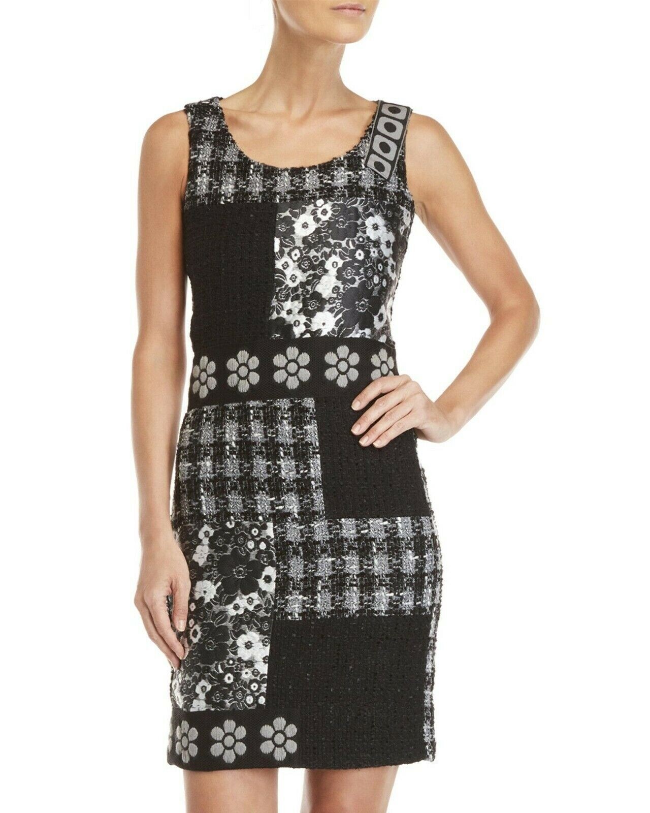 Moschino 257615 Women Tweed Floral Jacquard Patchwork Shift Dress Size 42/US 8