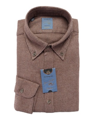 NWT BARBA Napoli DRESS SHIRT Dandy life brown flannel handmade 40 15 3/4