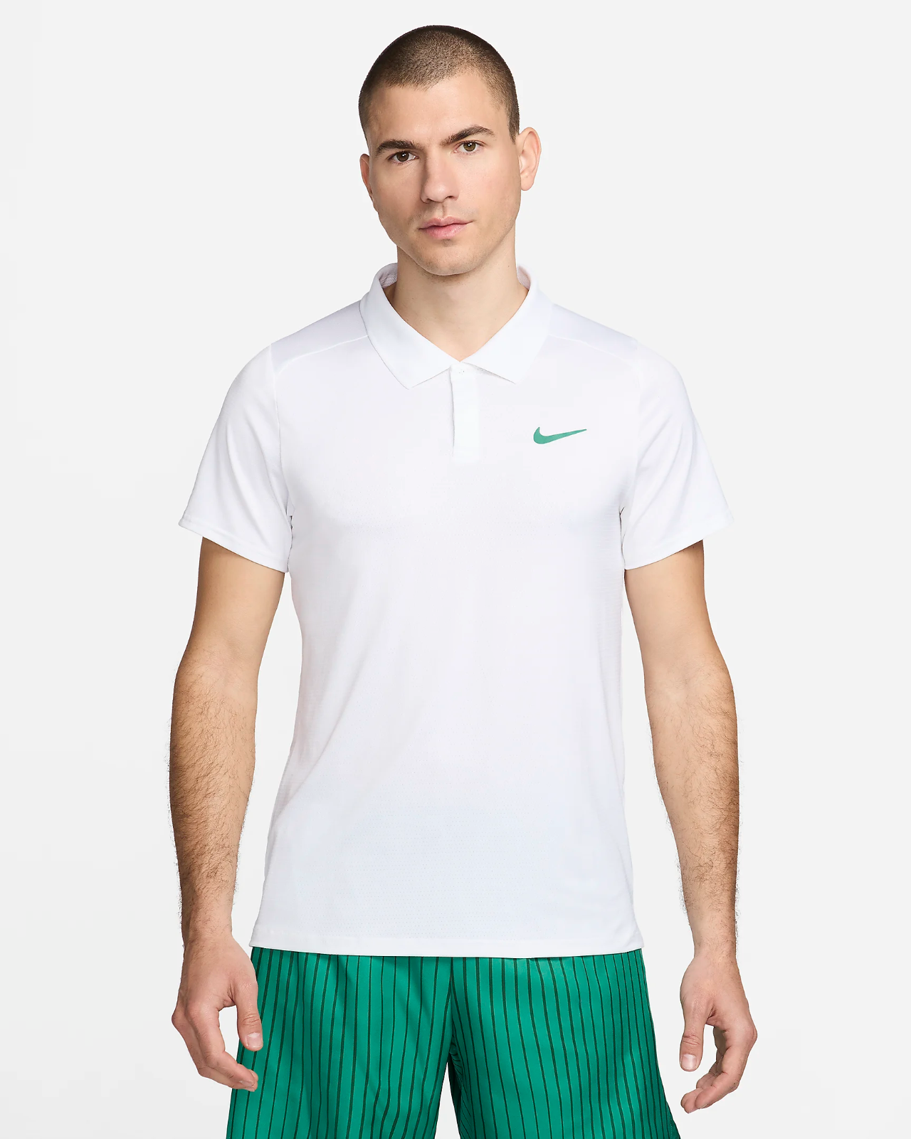 Nike Court Polo Tennis Shirt Top White Green Logo FD5317-102