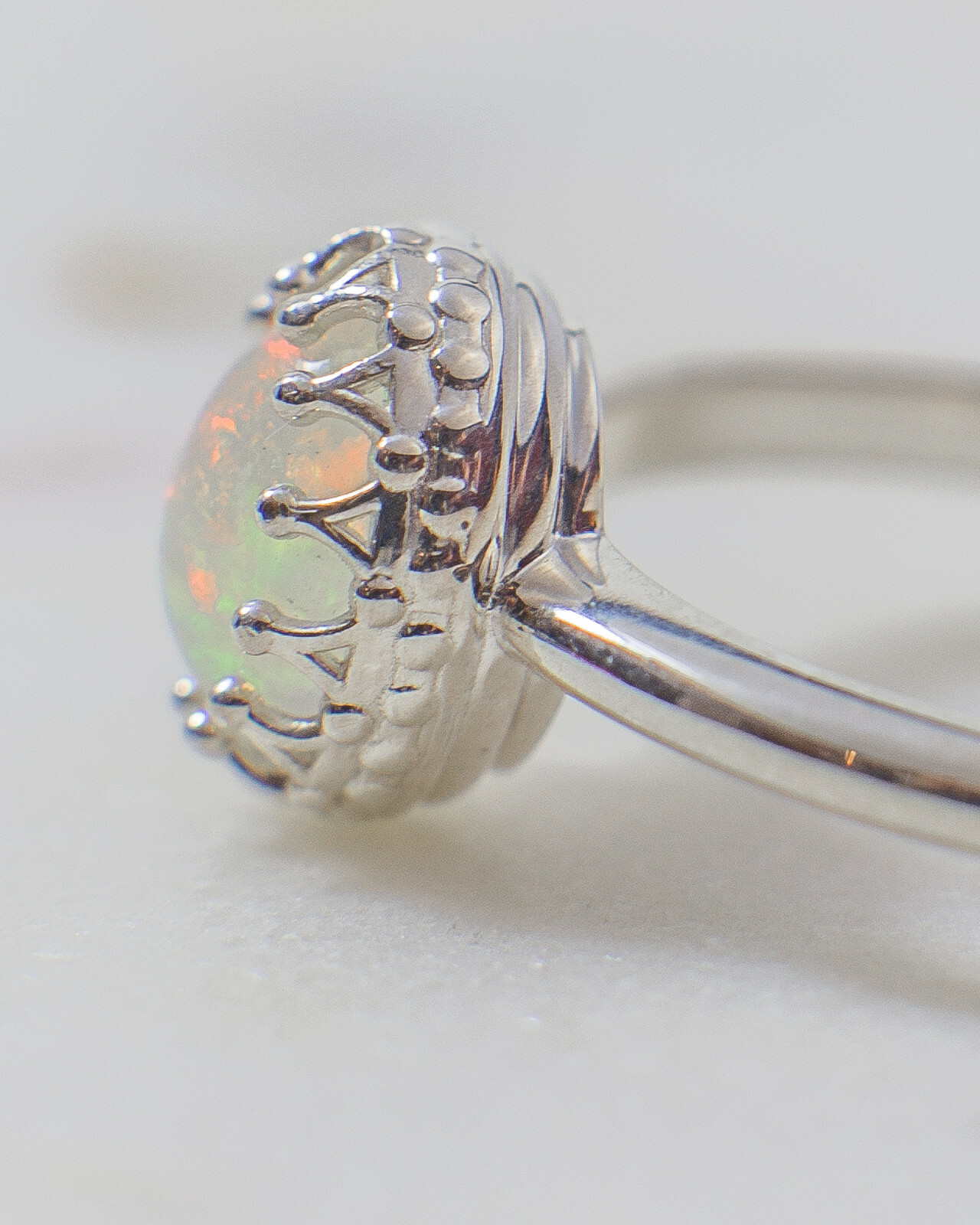 Sterling Silver Oval Crown Ring 8x6mm Cabochon Ethiopian Opal