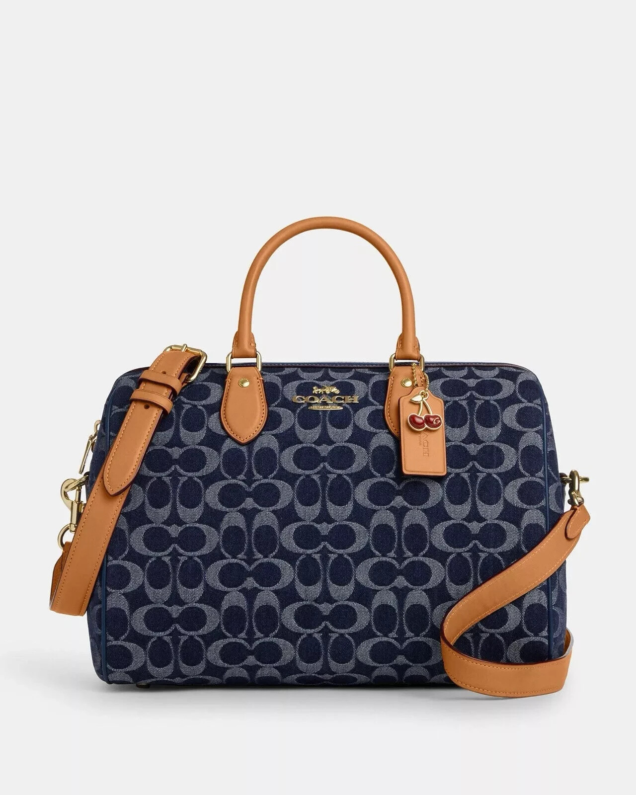 バッグ Coach Denim Tonal Signature Satchel Bag Coach Denim and Pebble Leather Signature Chambray Rowan
