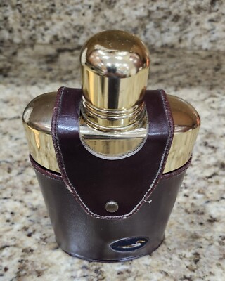 Vintage Pintail Brass Glass Hip Flask Leather Case Duck Shot Cap 12 Ounces 6x4