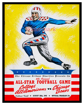 NFL 1941 Chicago Bears VS College All Stars Game Program REPRINT 8 X 10 Photo 