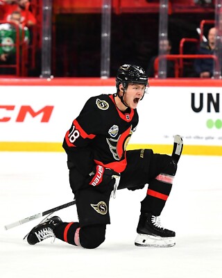 Tim Stutzle 2023 Global Series Overtime GWG Ottawa Senators 8x10 NHL Photo
