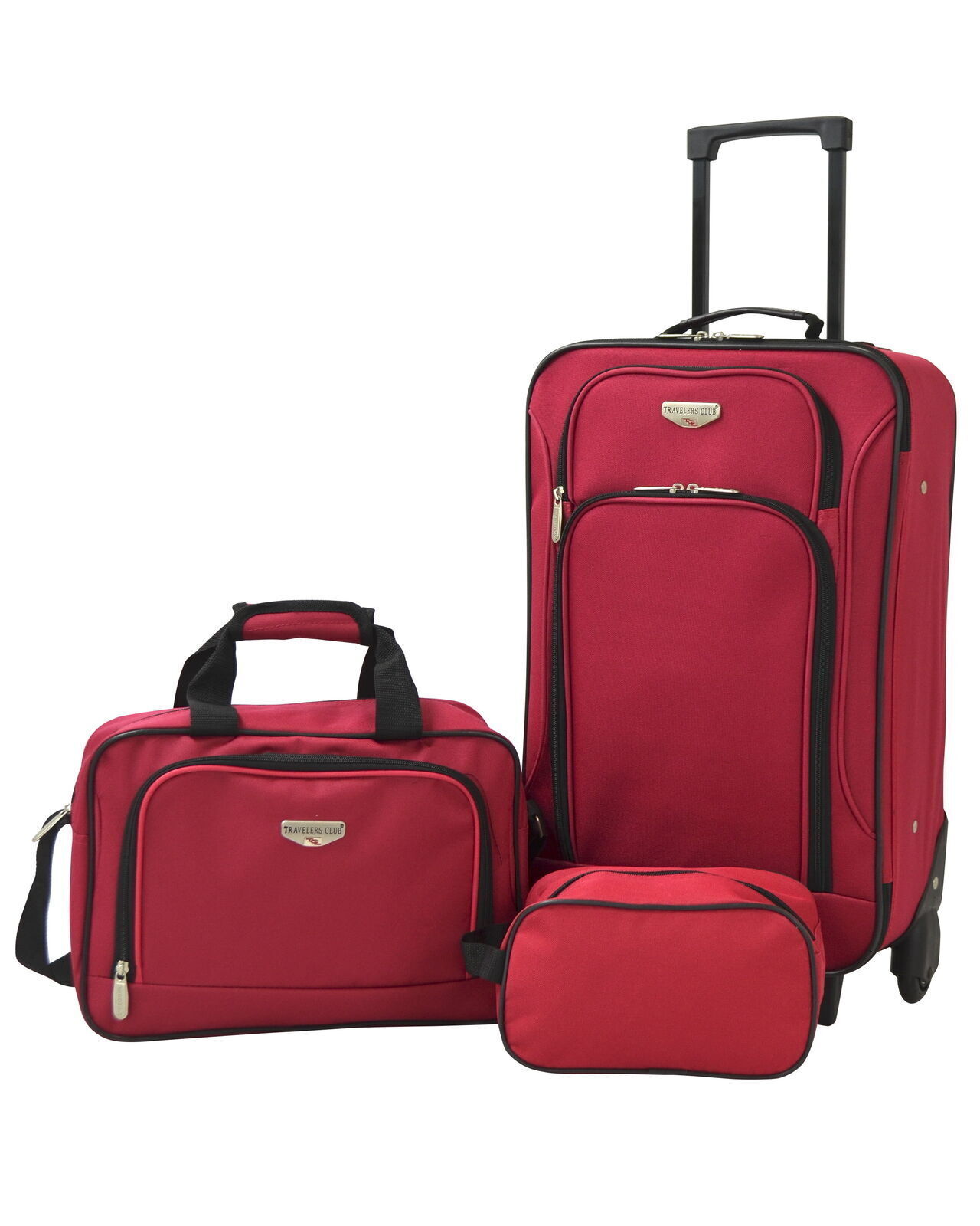 3 Piece Spinner Suitcase Euro Carry-on Set Durable Softshell Trolley Wheels Red