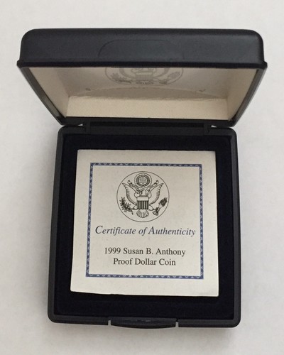 1999 P Susan B Anthony Proof Dollar Coin With Original Box and COA