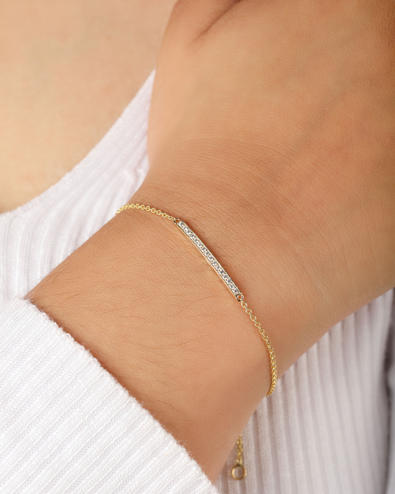 14K Gold 0.16 Ct. Dainty Lab-Created Diamond Minimalist Bar Bracelet