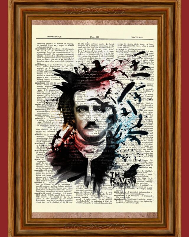 Edgar Allan Poe Dictionary Art Print Picture Portrait Story Print Book Author