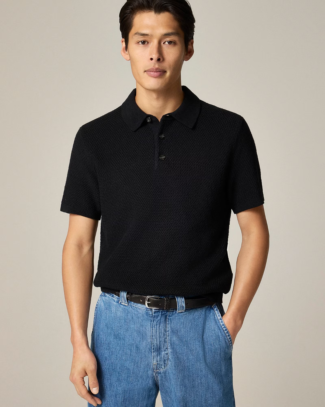 J Crew Mens Medium Short Sleeve Cotton Seed-Stitch Sweater
