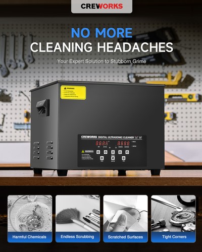 CREWORKS Titanium Steel Ultrasonic Cleaner 15L Timed Digital Cleaning Equipment