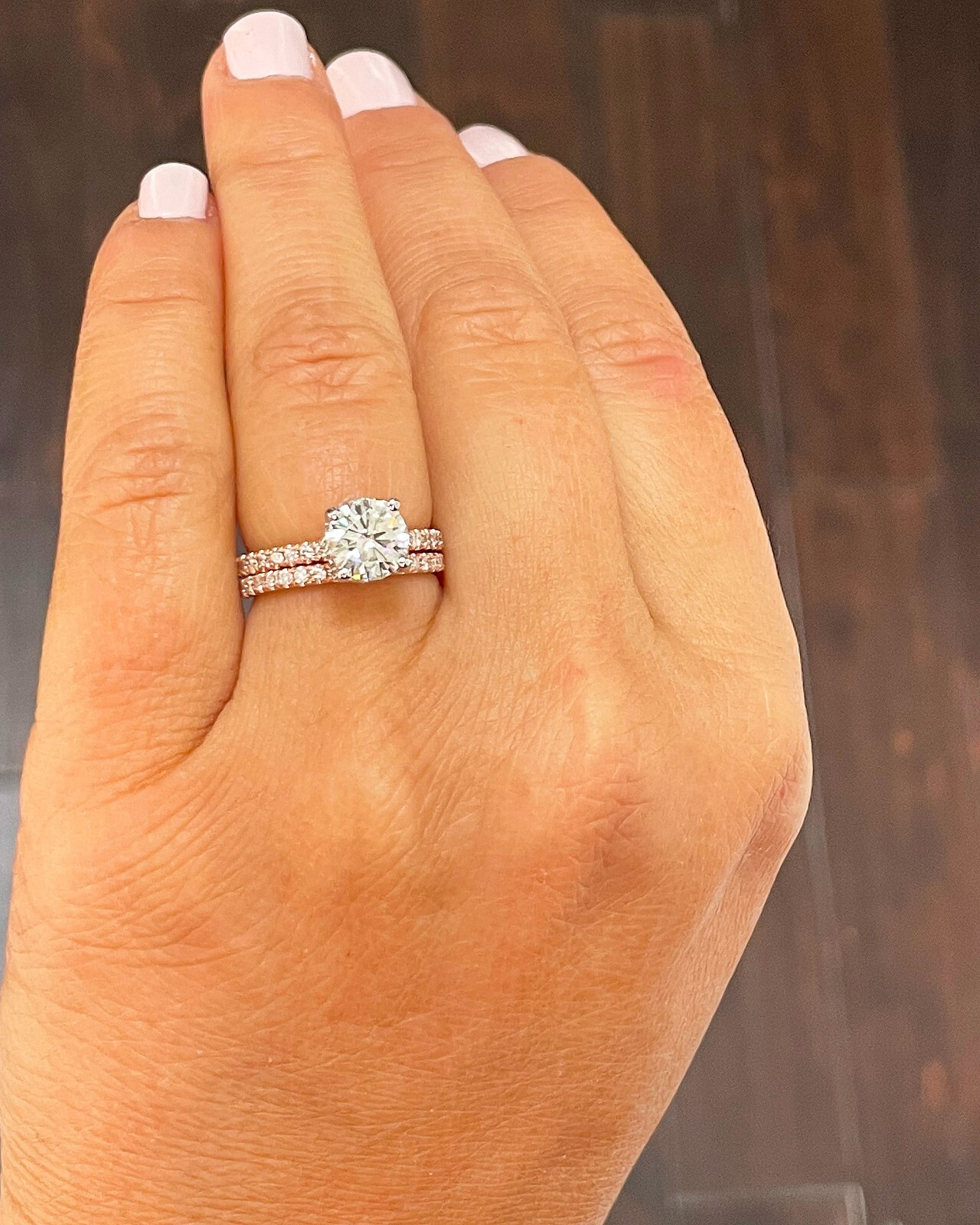 Pre-owned Knr Gia Certified 14k Solid Rose Gold Round Diamond Engagement Ring And Band 2.10ct In White