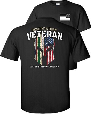 Desert Storm T-Shirt/Long Sleeve Service Ribbons American Flag Spartan Helmet 