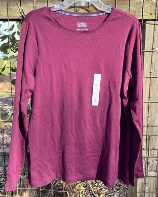 Croft & Barrow Classic Tee T Shirt L Long Sleeve Knit Burgundy-Purple New NWT