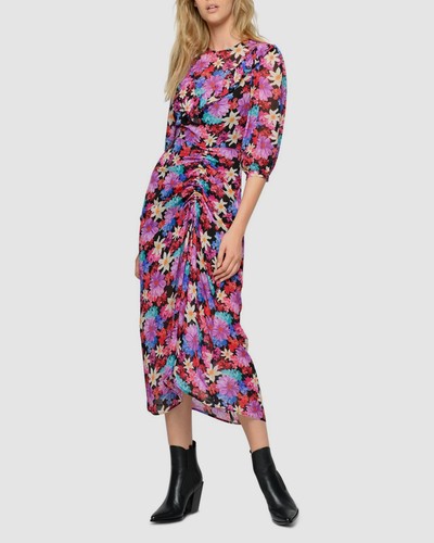 $879 Pinko Womens Pink Floral Crew Neck Short Sleeve Midi