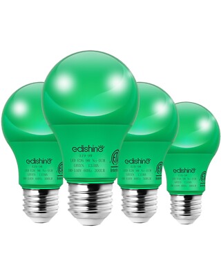 EDISHINE 4-Pack Green Light Bulb A19 LED led Light Bulb 60W Equivalent E26 9W