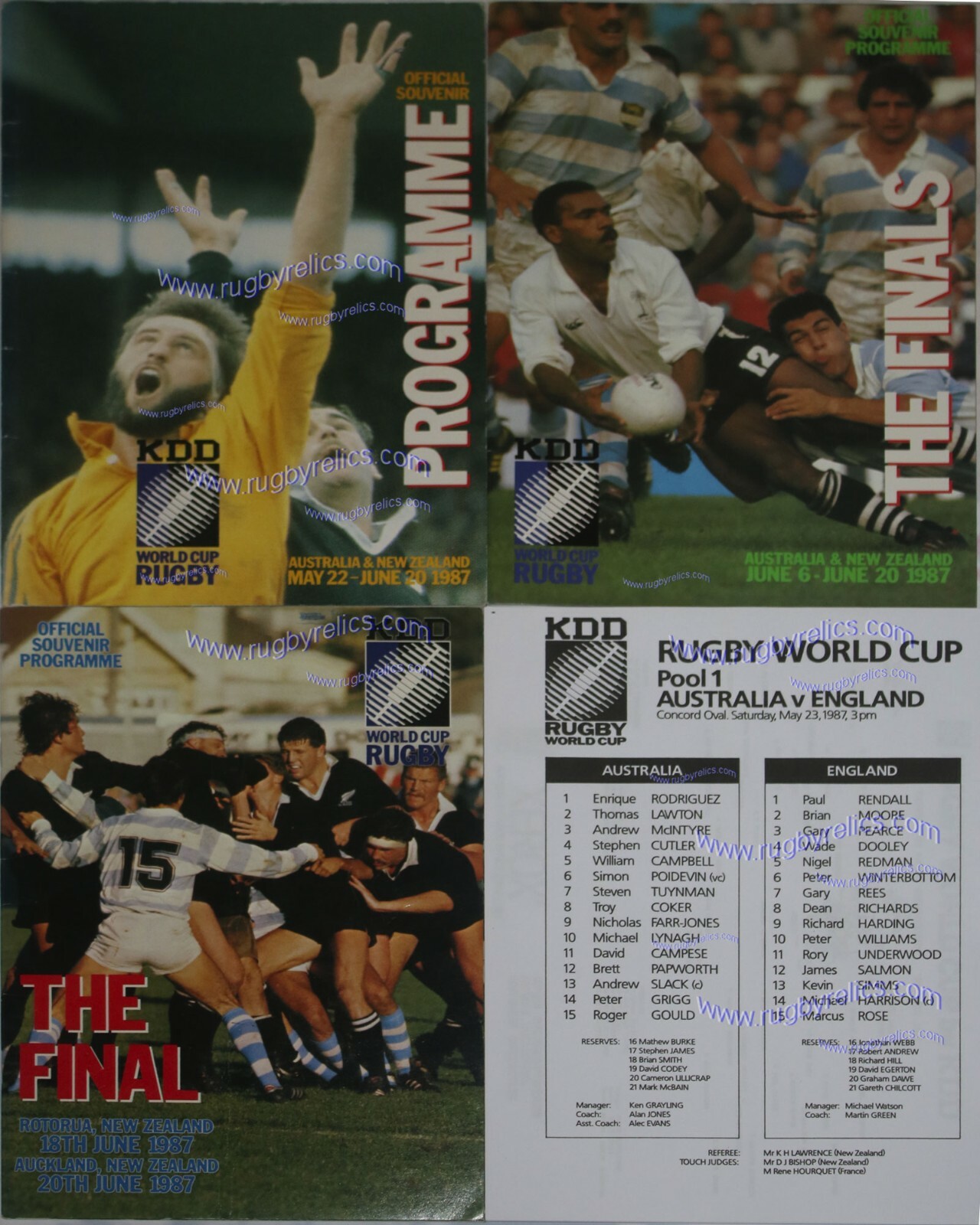 1987 RUGBY WORLD CUP PROGRAMMES & TEAM SHEETS - TOURNAMENT