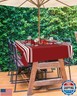 QueenKer Outdoor Tablecloth with Umbrella Hole, Farmhouse Wine Red White Stripe Rectangle Tables Waterproof Tabletop Collection for Patio, Garden, Picnic, Camping, Dining 60 x 102 inch