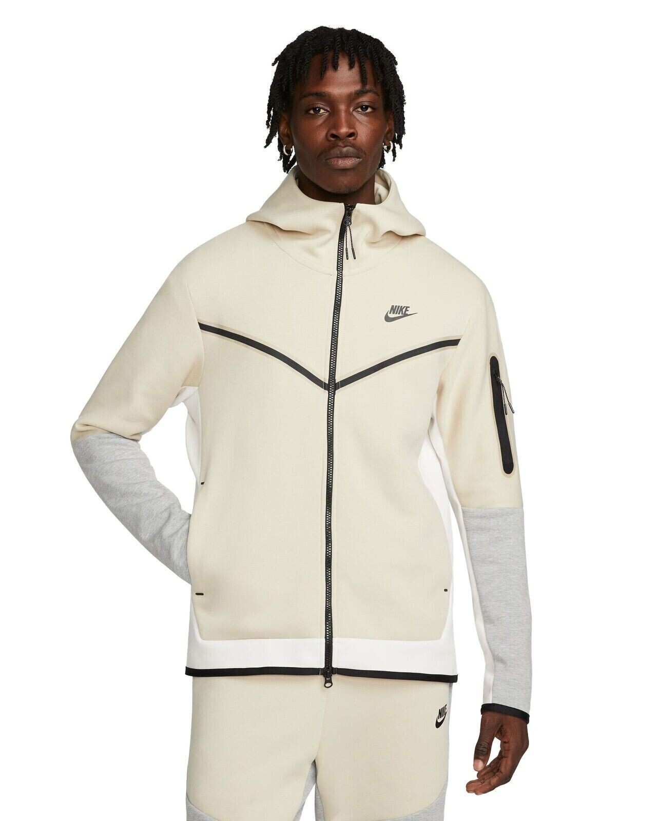 Nike Tech Fleece Men's Khaki White Full-Zip Hoodie CU4489 Nike Tech Fleece Men's Khaki White Full-Zip Hoodie CU4489