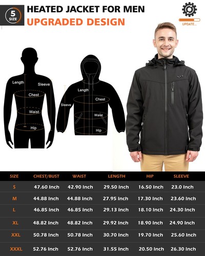ARRIS Men`s Heated Jacket, Electric Windproof with 7.4V Battery&Detachable Hood