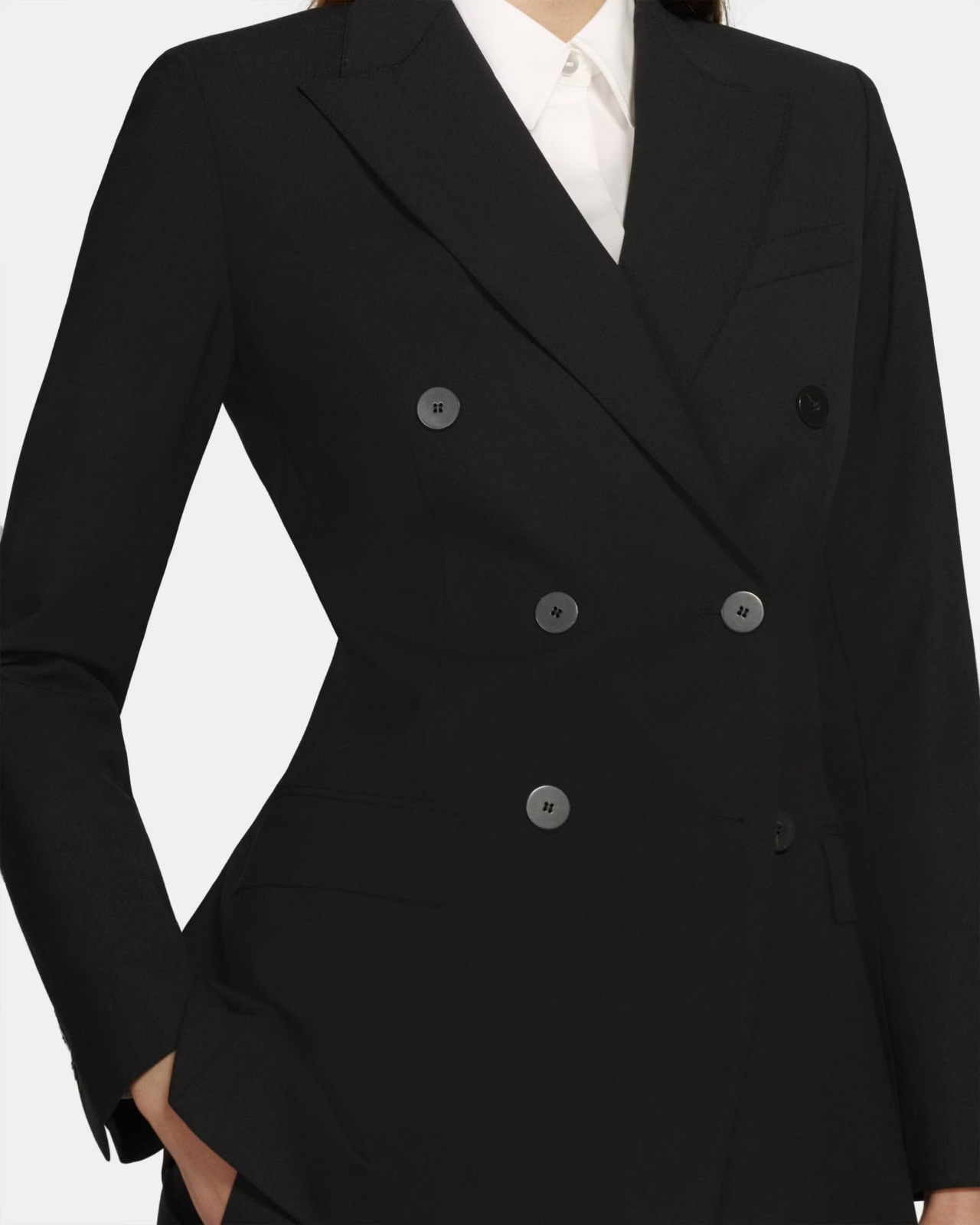 Pre-owned Theory Double-breasted Blazer In Stretch Wool Size 12 In Black