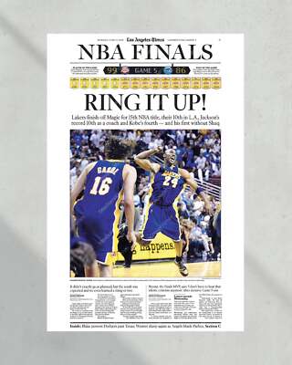 2009 LA Lakers NBA Champions Framed Newspaper Front Page Print Kobe Bryant Stapl