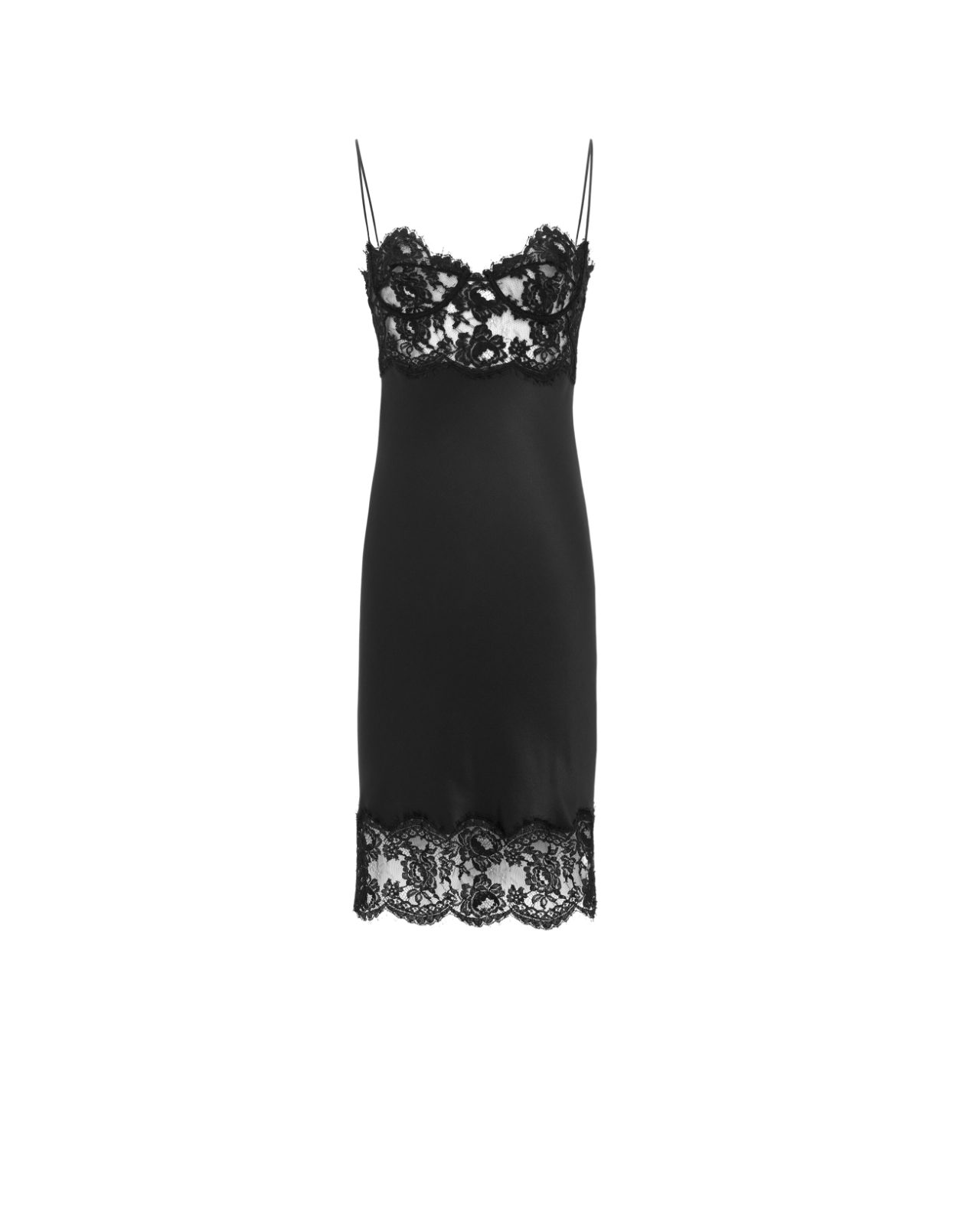 SAINT LAURENT $4900 Black Silk Satin And Lace Slip Dress New