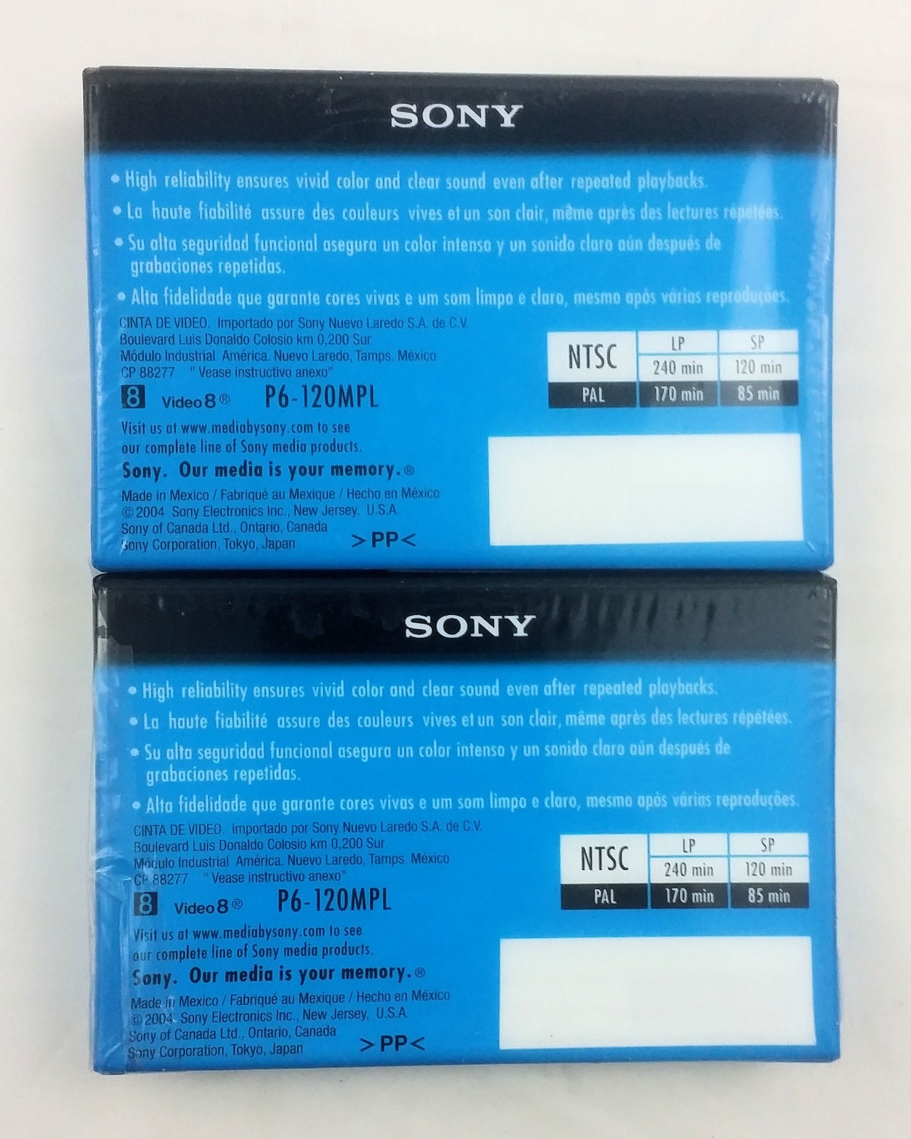 Lot of 2 - Sony 8mm Standard 120 Min P6-120MPL Blank Video Cassette Tapes