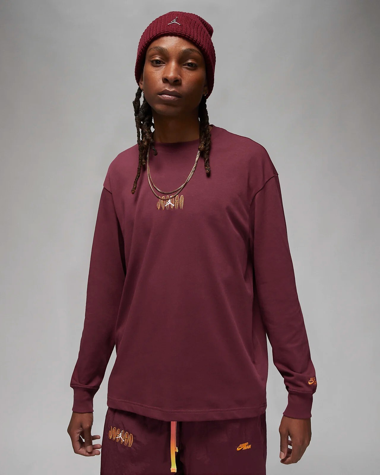 Jordan Flight MVP 85 Pullover Crew Cargo Burgundy Gold