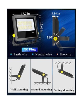 Flood Lights Outdoor 300W, 38400LM Stadium Lights Super Bright 5000K Commerci...